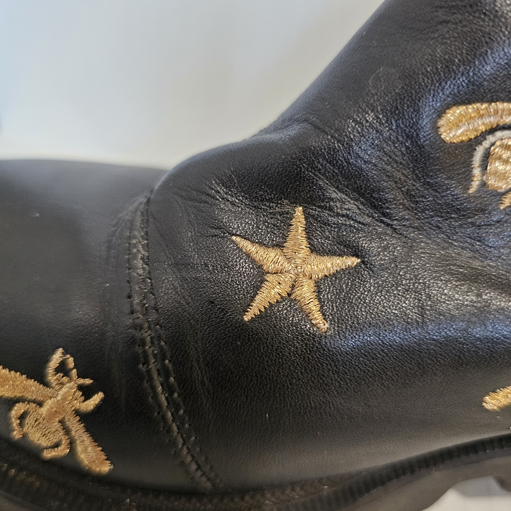 Gucci Black Chelsea Star and Bee Embroidered Leather Boots Sz 8 Rubber Sole - Picture 6 of 14